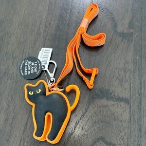 Glow-in-the-Dark Black Cat Keychain with Orange Lanyard